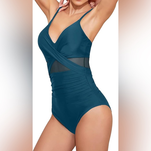 Mesh Insert Ruched Swimsuit - Picture 2 of 11